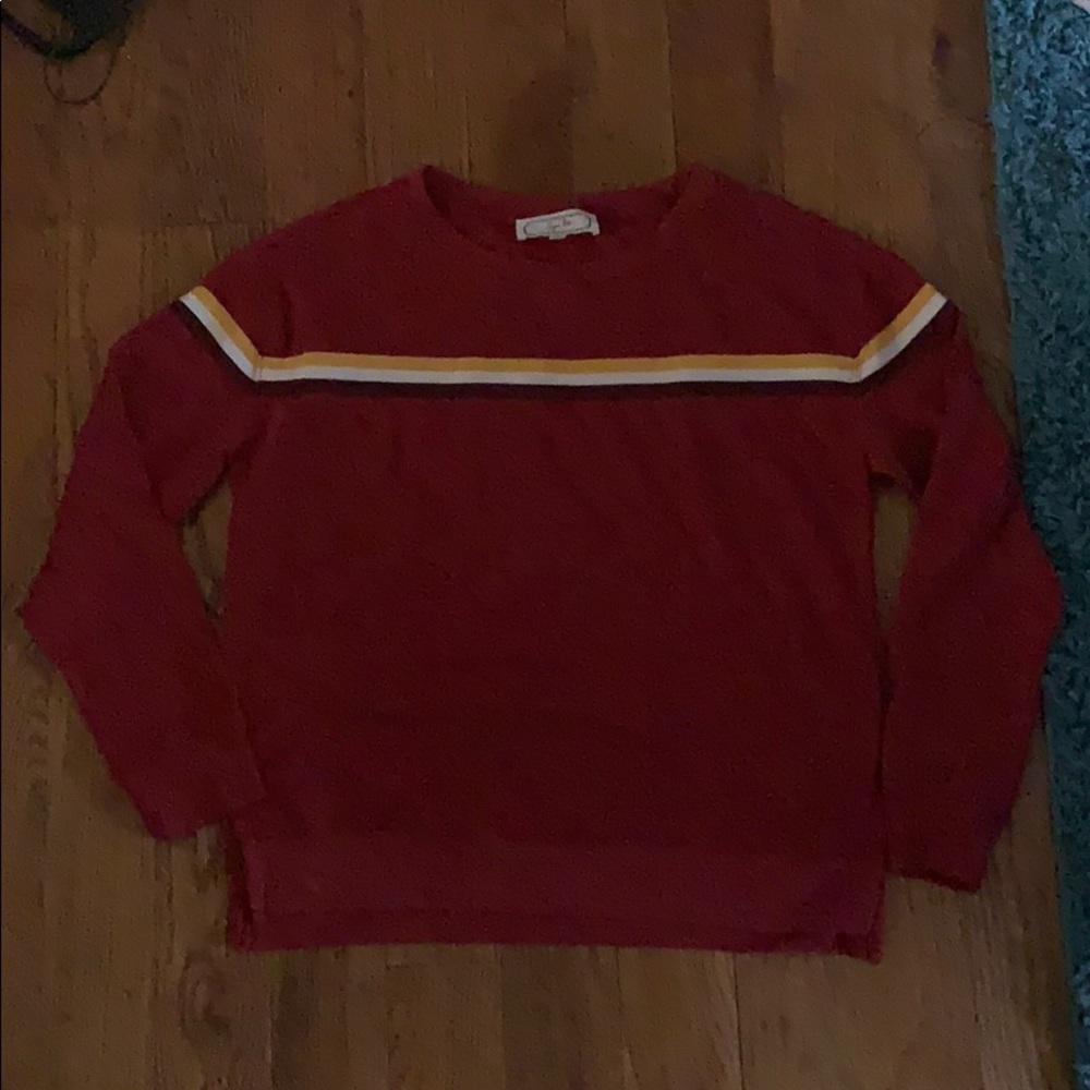 Red sweatshirt with stripes